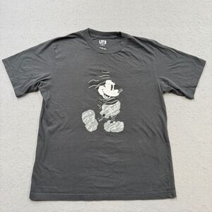 Uniqlo x Disney T-Shirt Men's Medium Black Mickey Mouse Short Sleeve Animation
